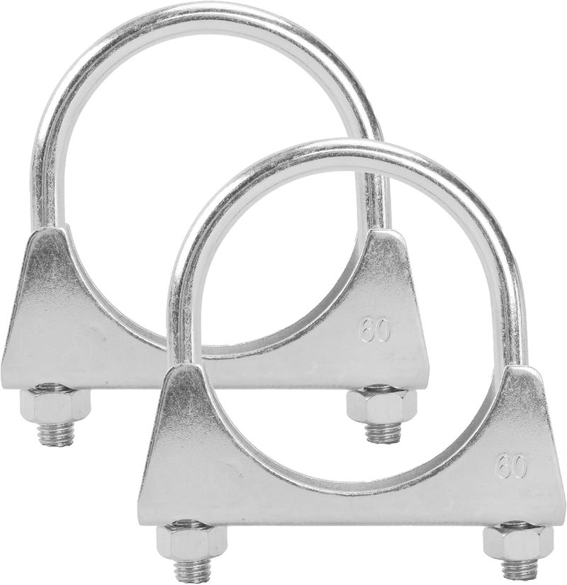 GESEXI 2.25" U-shaped Exhaust Pipe Clamp Mild Steel Muffler Exhaust Clamps with Anti-Rust Coat Pack of 2 - Image 1